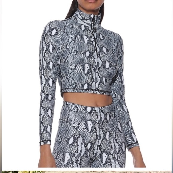 Adam Selman Python print cropped top sweatshirt zipper S $180 NEW - Picture 2 of 10